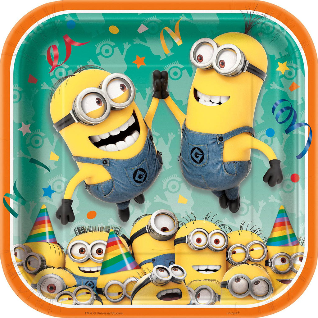 The Minions 9 Inch Square Plates (8 Per Pack)