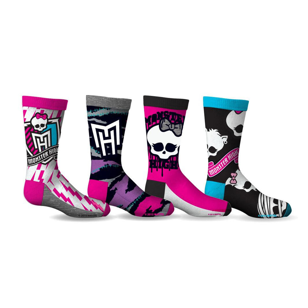 Monster High Girls Crew Socks (4-Pack - 5-7 Sock Size  5-10 Shoe Size)