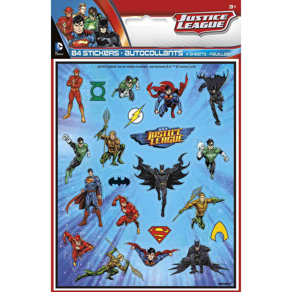 Justice League Sticker Sheets (4 per Pack)