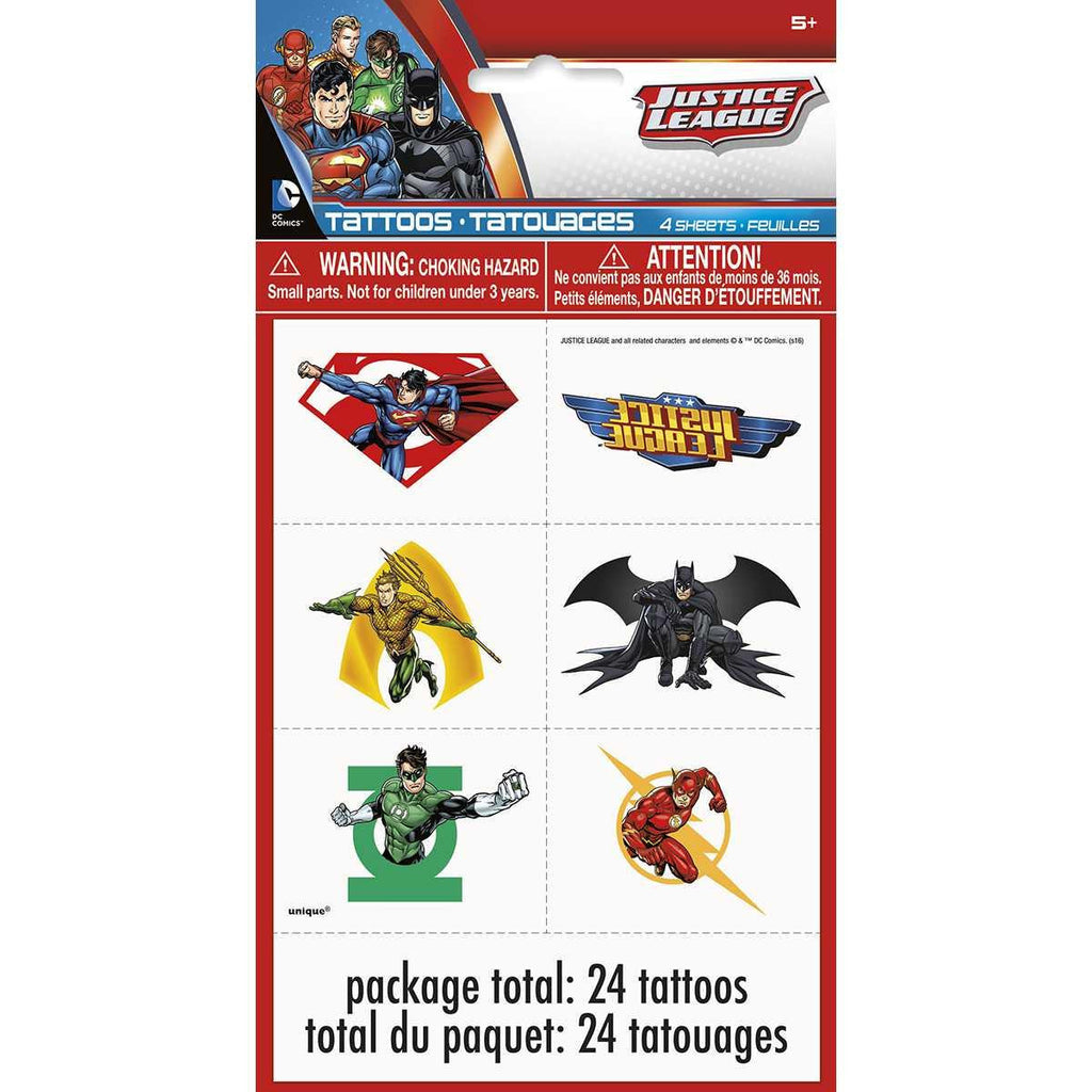 Justice League Temporary Tattoo Sheets (4 per Pack)